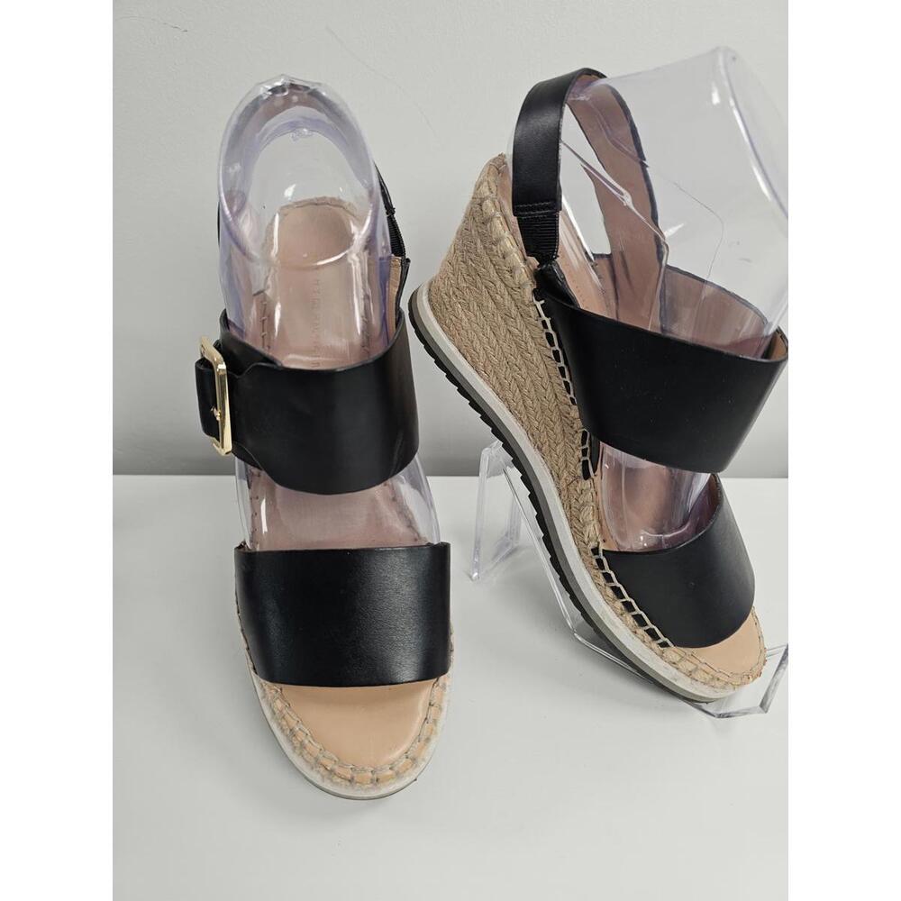 Tommy Hilfiger Black Wedge Espadrille Sandals with Gold Buckle